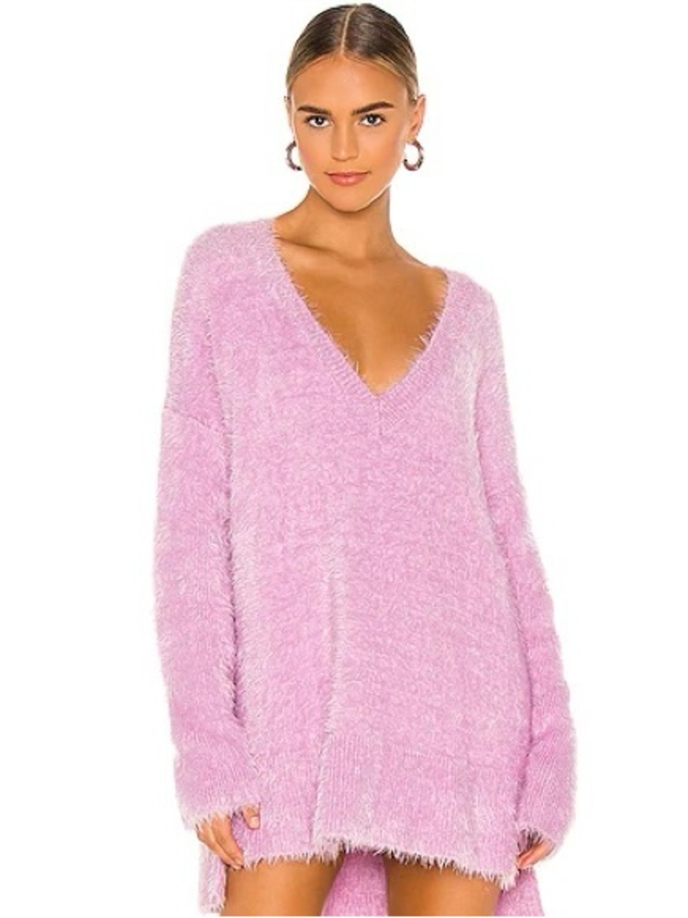 Show Me Your Mumu S Lilac Fuzzy V-Neck Sweater Oversized Coquette